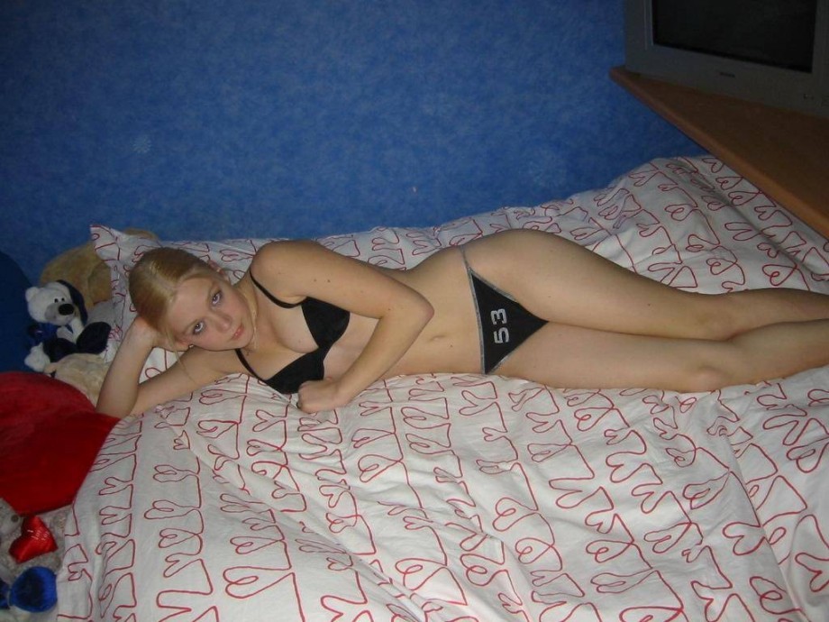 Stolen pics - blonde girl showing shaved pussy
