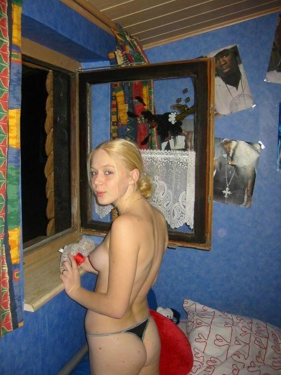 Stolen pics - blonde girl showing shaved pussy