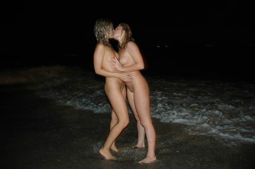 Lesbian fun at night beach