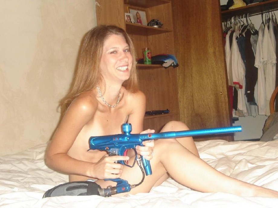 Girlfriend with paintball gun