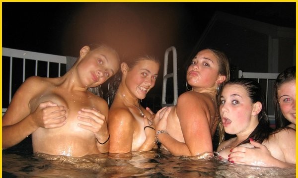 Teens friends in the pool 