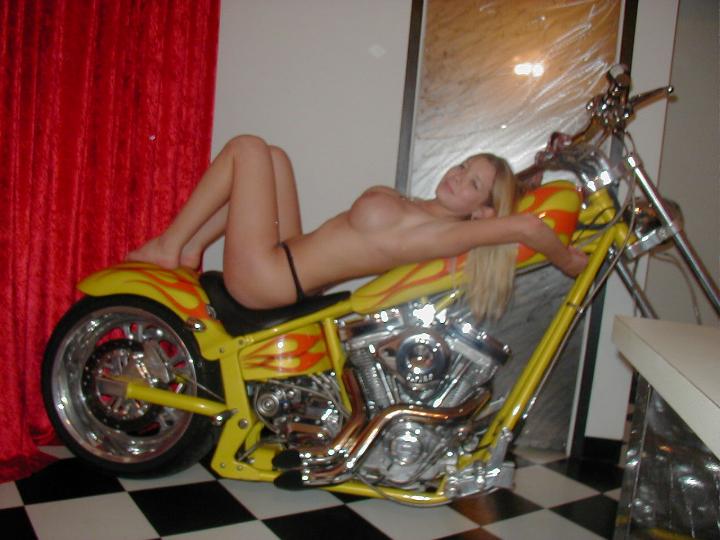 Amateur set - naked young girl on nice motorcycle