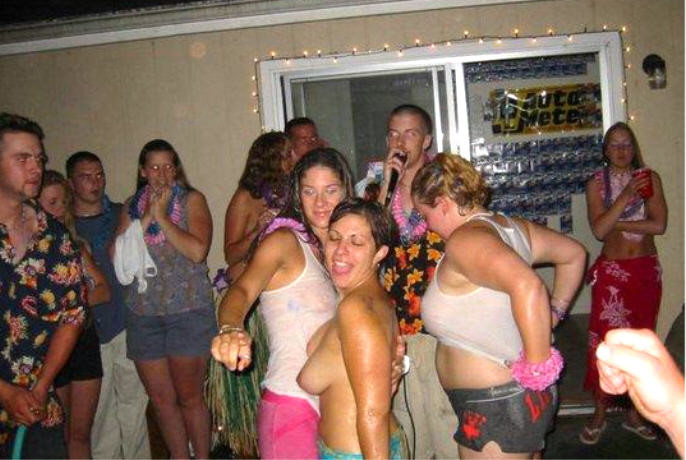 Flashing girls at party