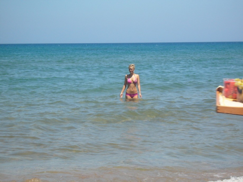 Brunette and blonde together on holiday 