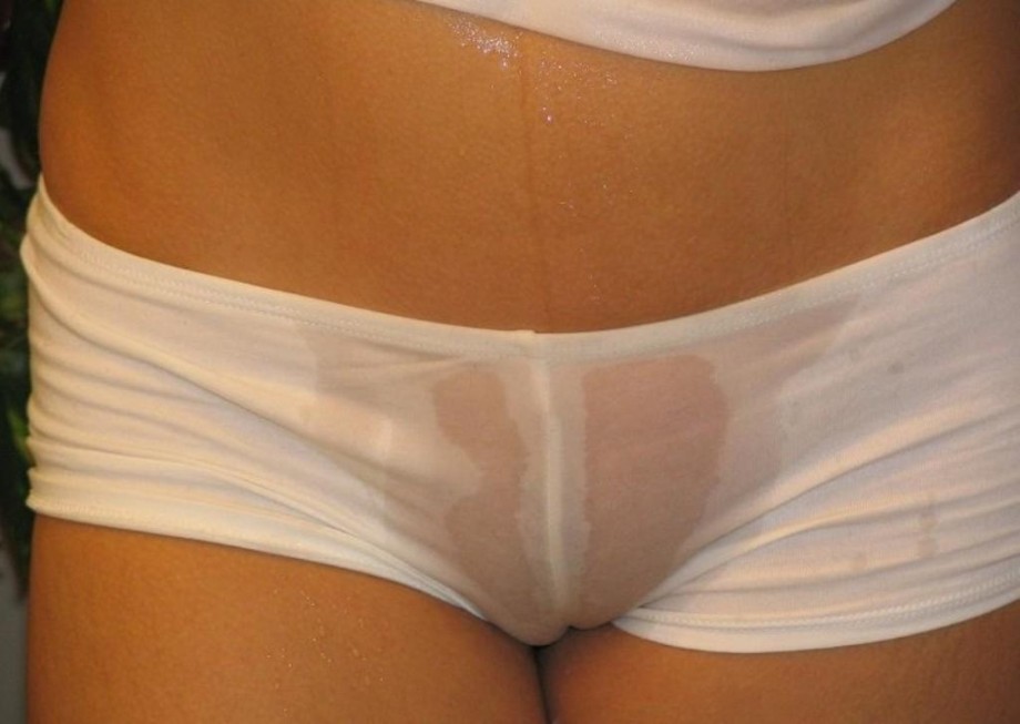 Wet camel toes - wet pussies showing wet panties