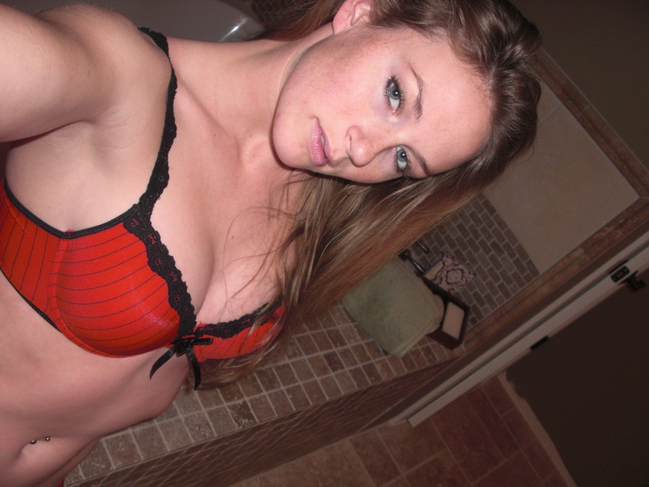 Girlfriend in underwear in bathroom