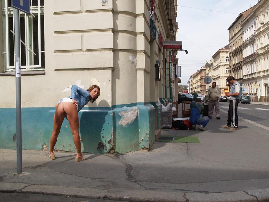 Public nude - naked girl in prague