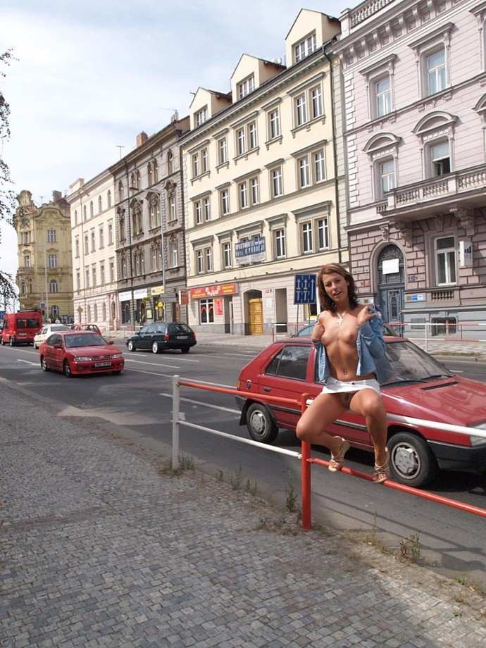 Public nude - naked girl in prague