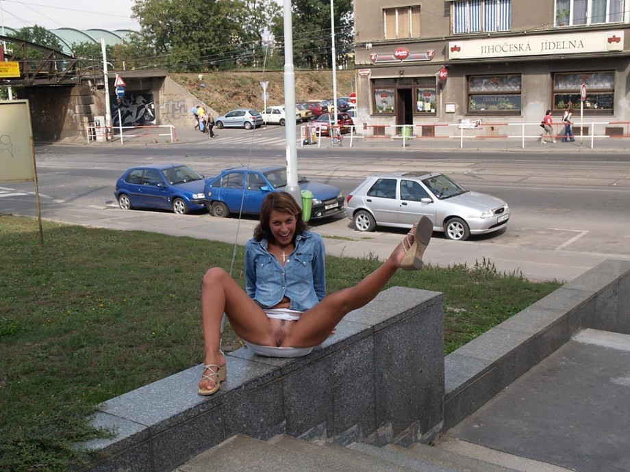 Public nude - naked girl in prague