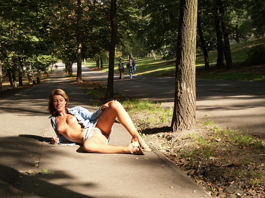 Public nude - naked girl in prague