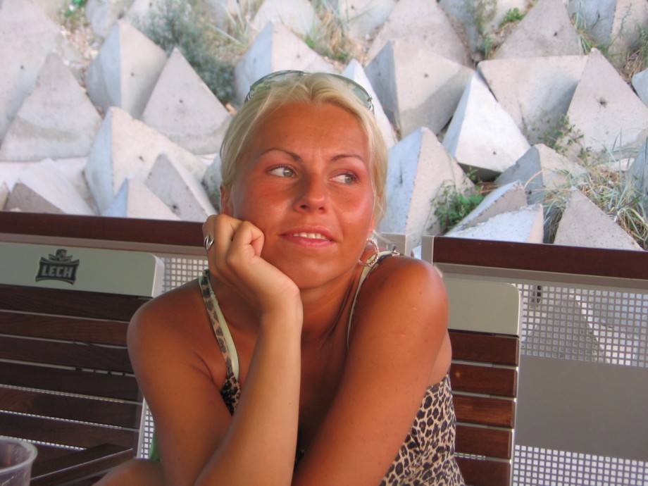Blond polish girl on beach holiday