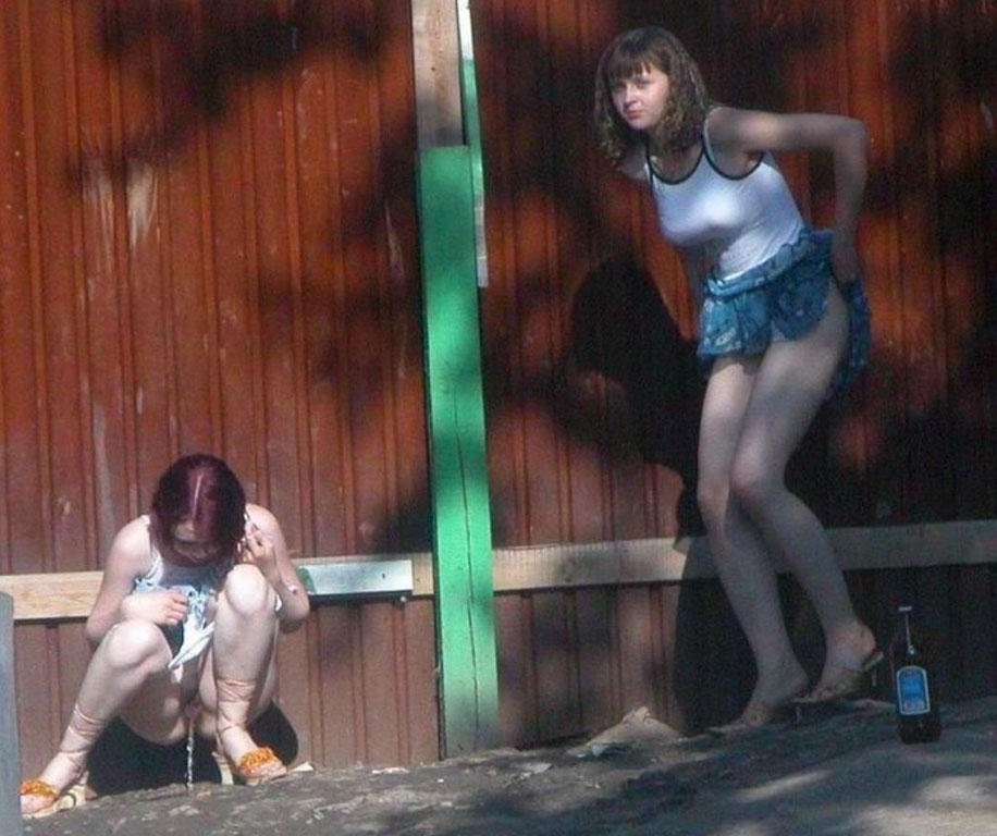 Funny amateurs girl peeing - pissing in public 05