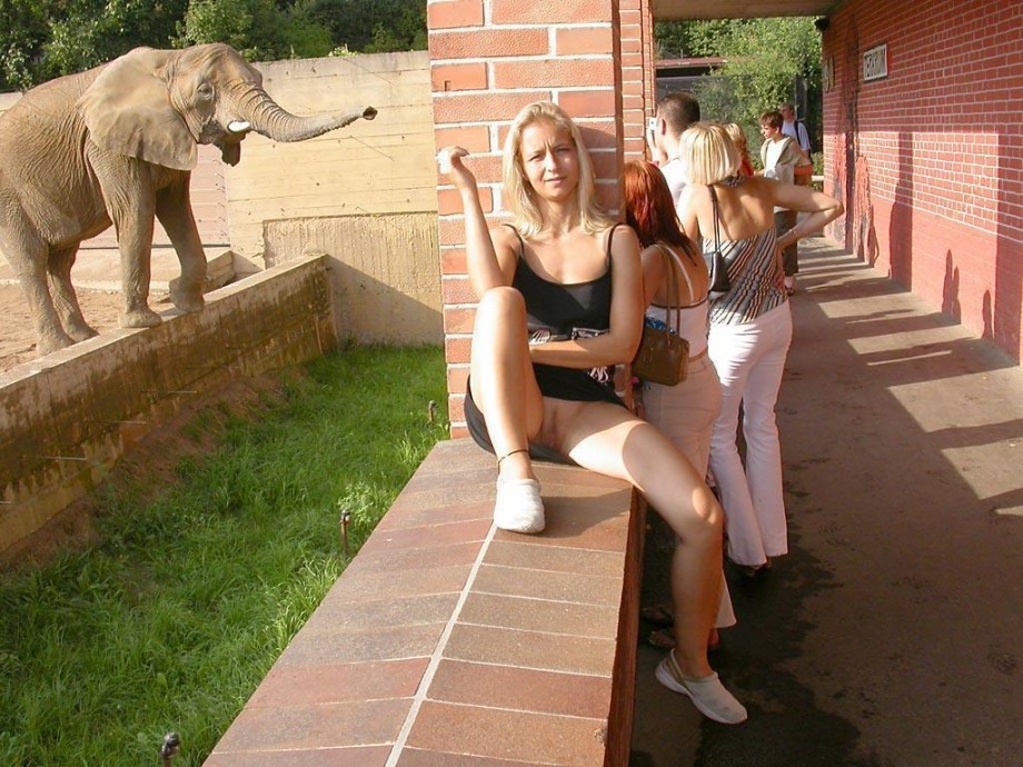 Young blonde girl and her exhibition  from the zoo