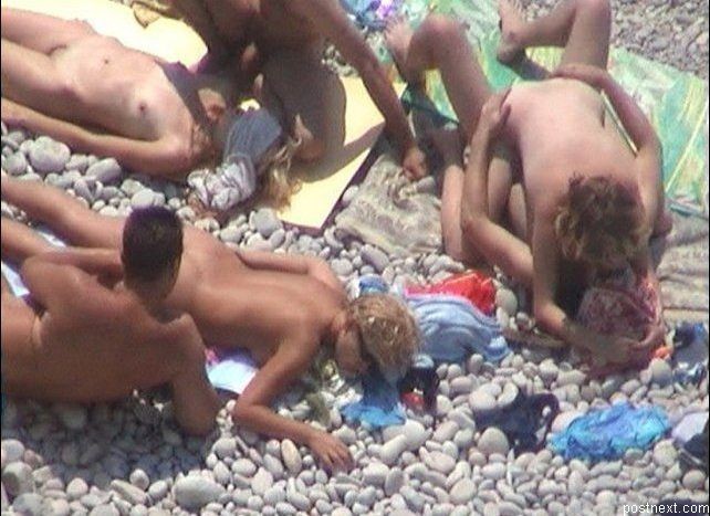 Orgy at a public nude beach