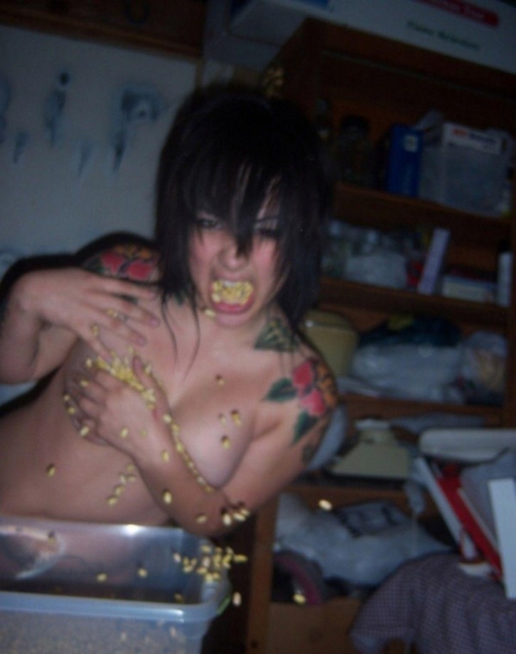 Tattooed girls get naked at a party 
