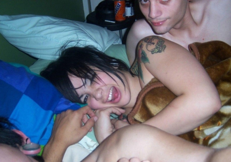 Tattooed girls get naked at a party 