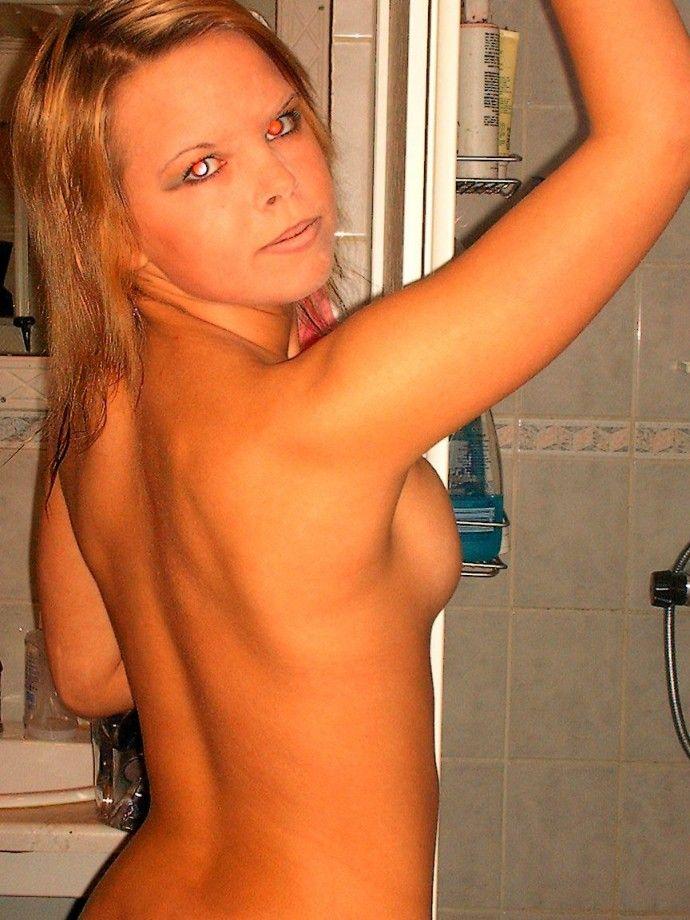 Blond girl in shower