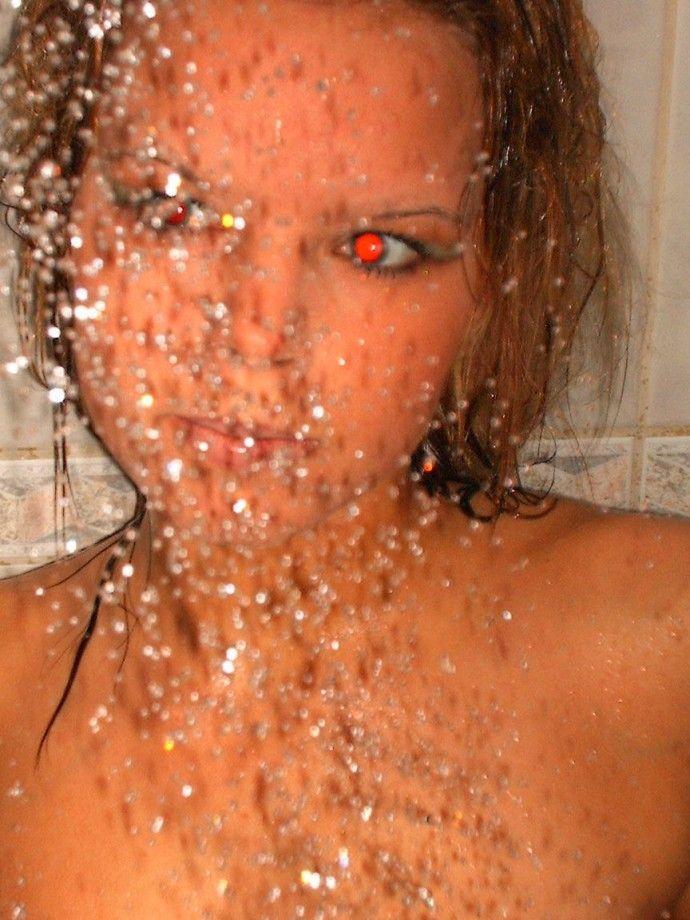 Blond girl in shower