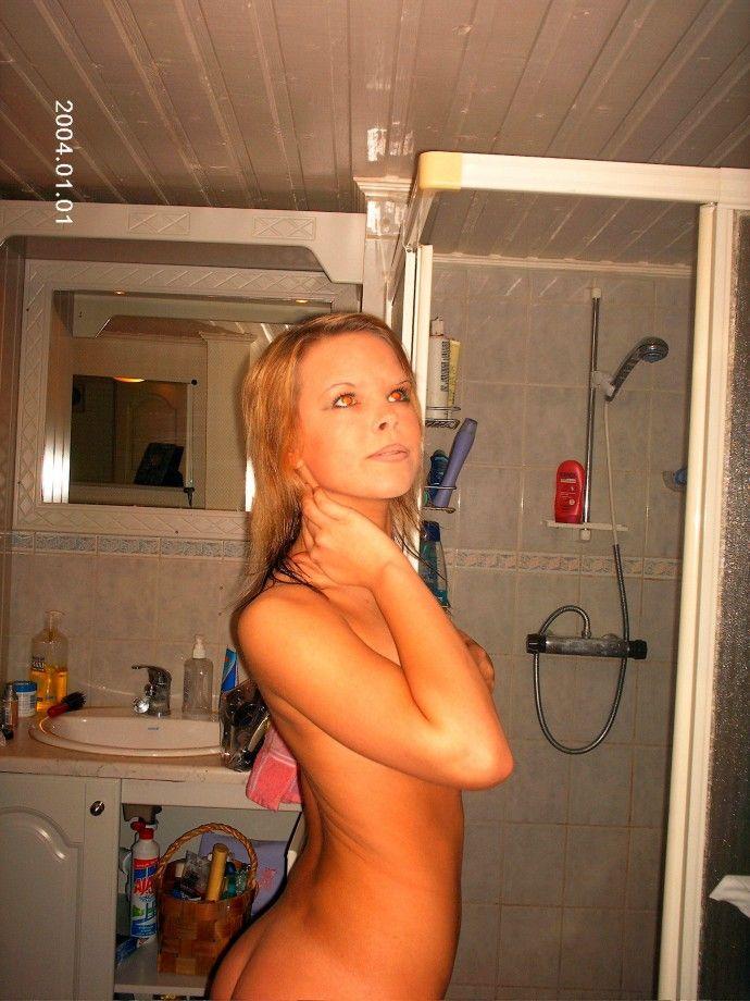 Blond girl in shower