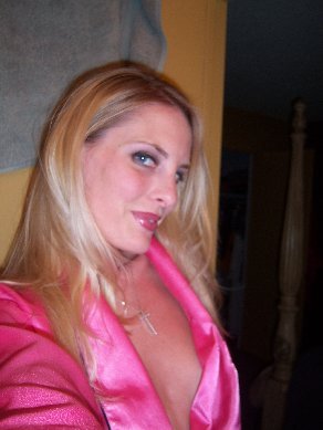 Blonde in pink dress