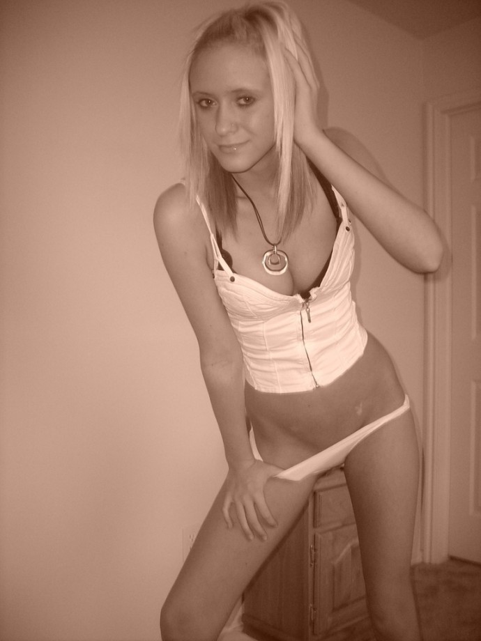 Slim blond girl in underwear