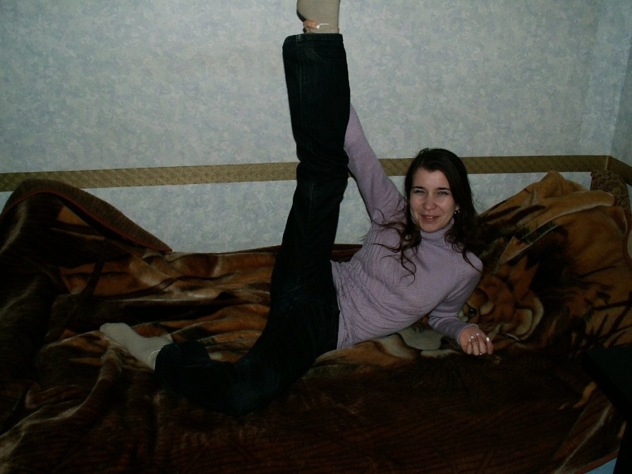 Young russian brunette pose at home