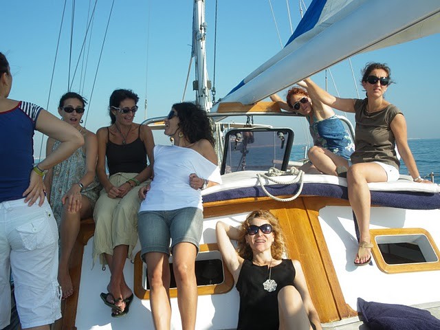 A bunch of milfs take a boat ride