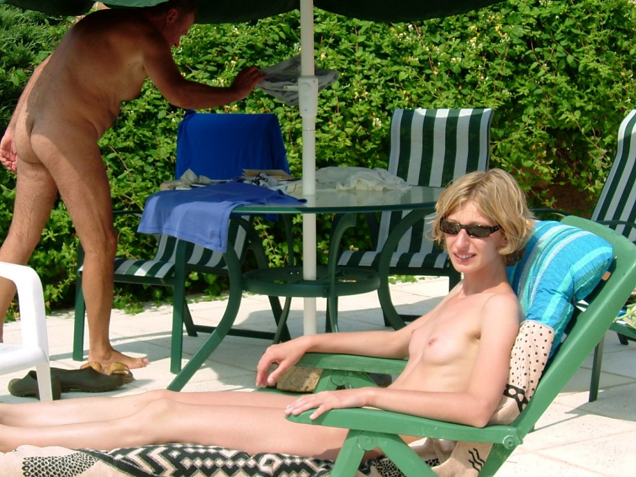 Cute skinny blonde nudist poses for her boyfriend