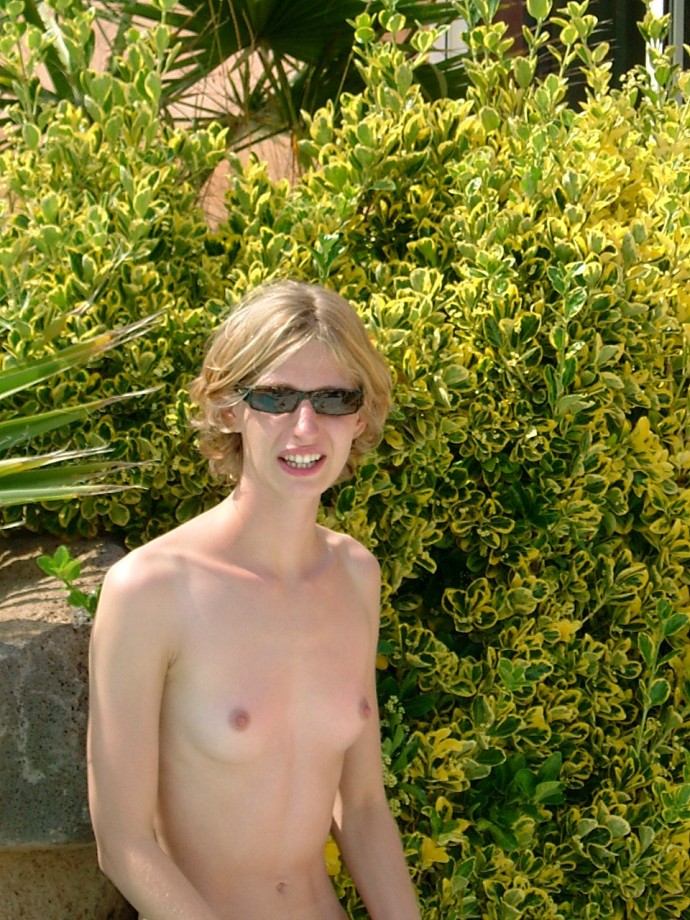 Cute skinny blonde nudist poses for her boyfriend