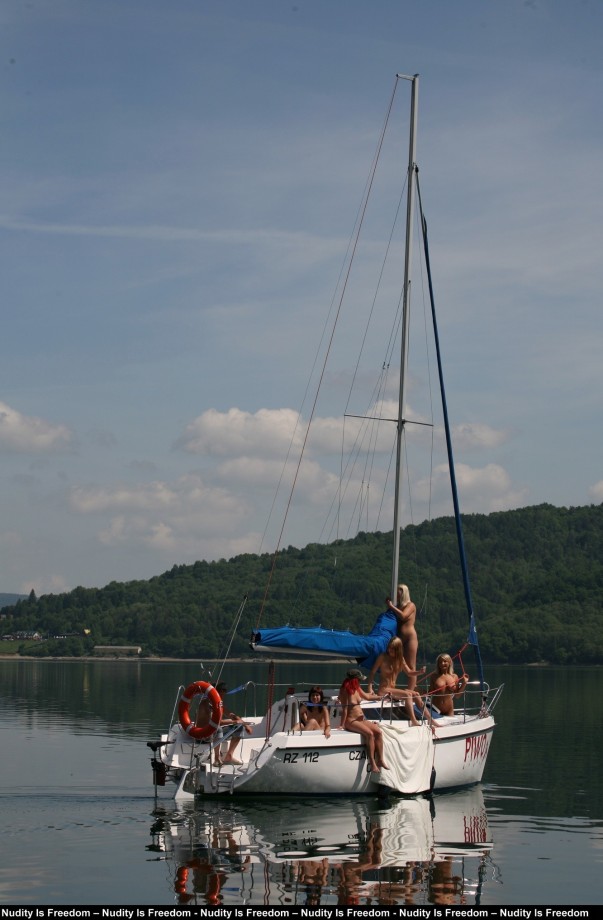 Naked girls sunbathing on the boat