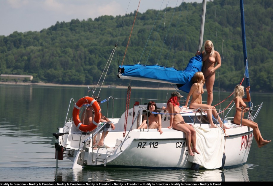 Naked girls sunbathing on the boat