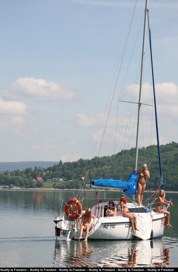 Naked girls sunbathing on the boat