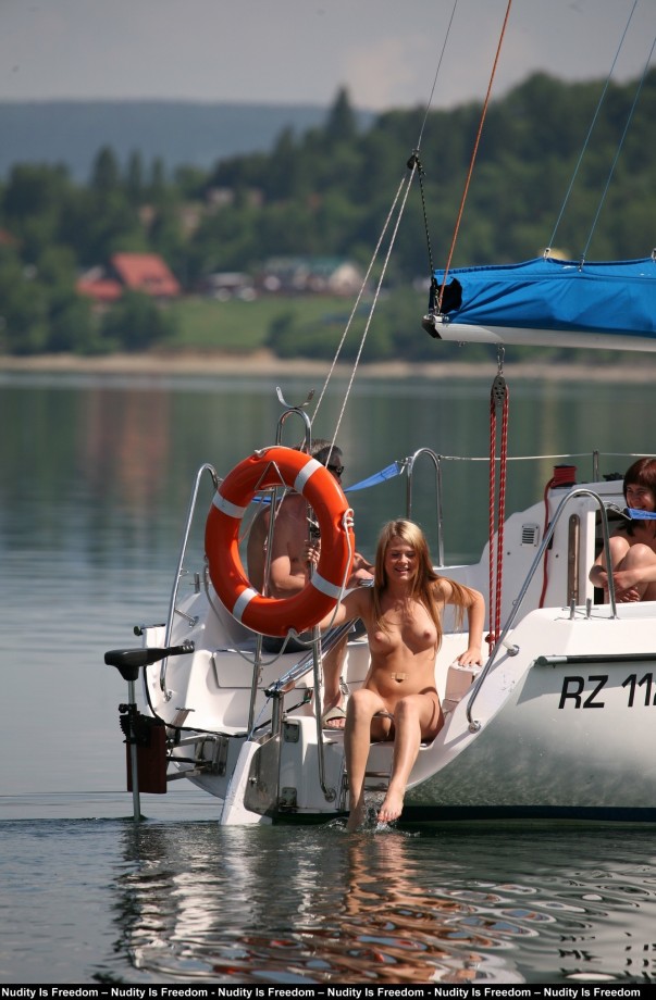 Naked girls sunbathing on the boat