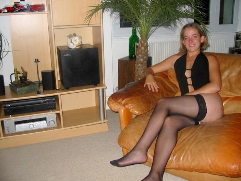 Blonde girl pose at home