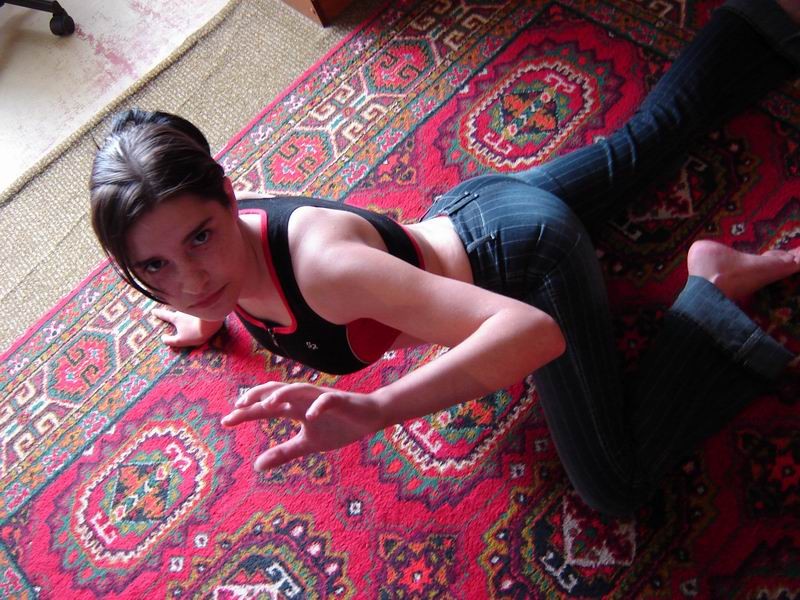 Pretty russian brunette posing at home