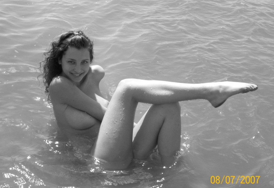Curly nudist teen at lake