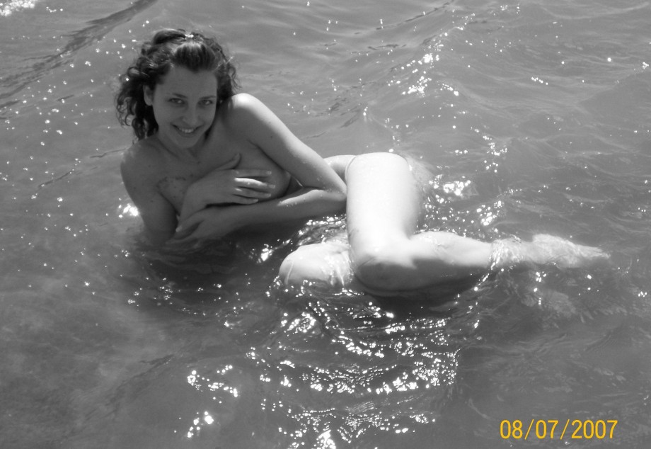 Curly nudist teen at lake