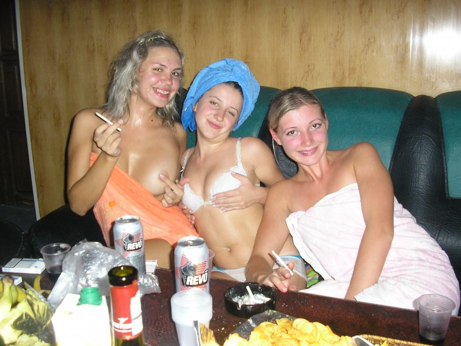 Russian 18yo teen girls having fun in the sauna