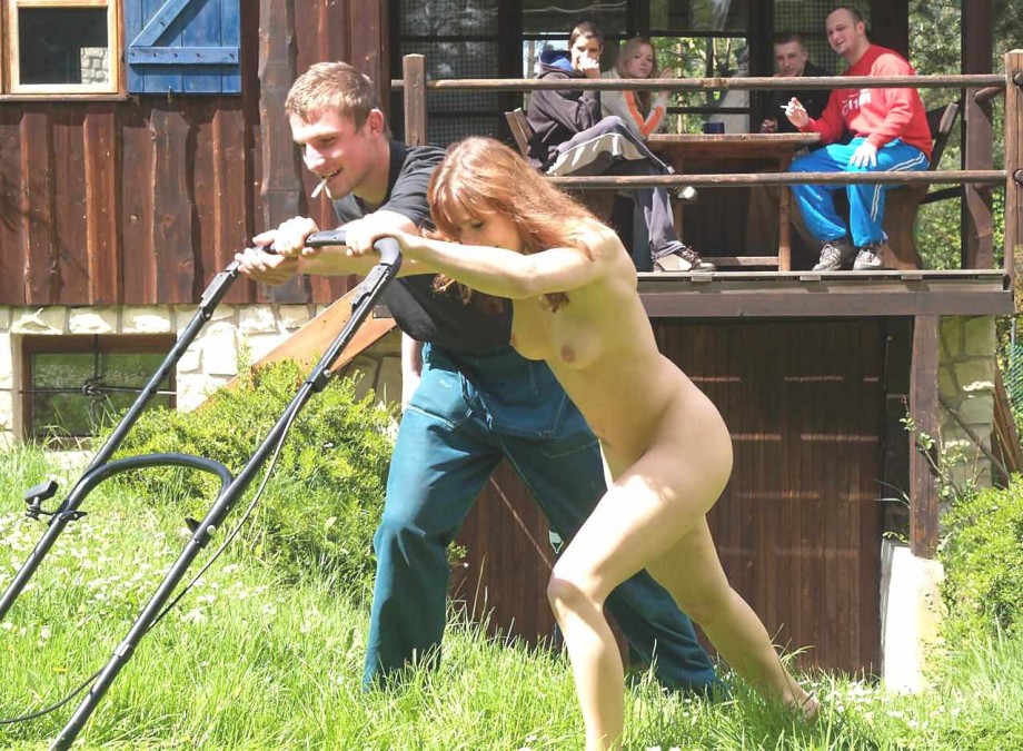 Nudist women do their work naked