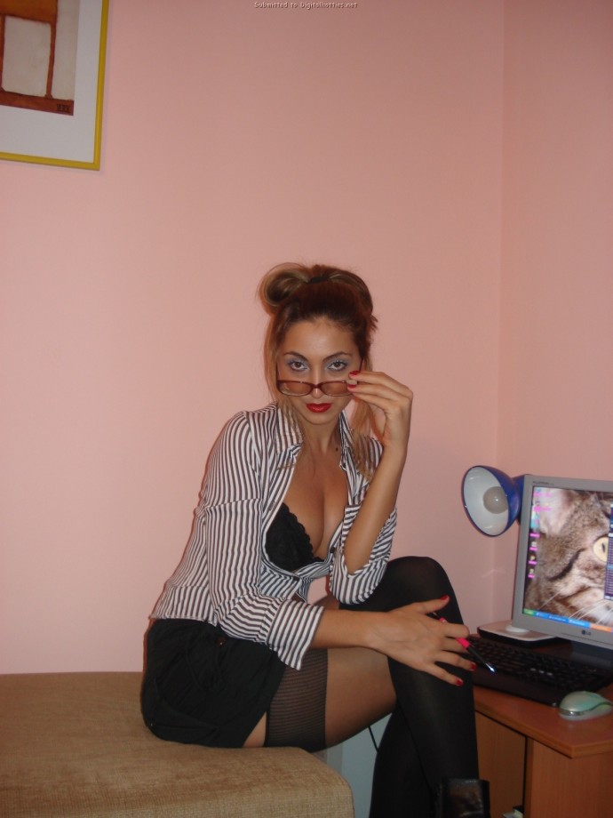 Brunette secretary prepairing for work