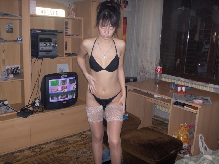 Cute brunette posing dressed and undressed serie 9