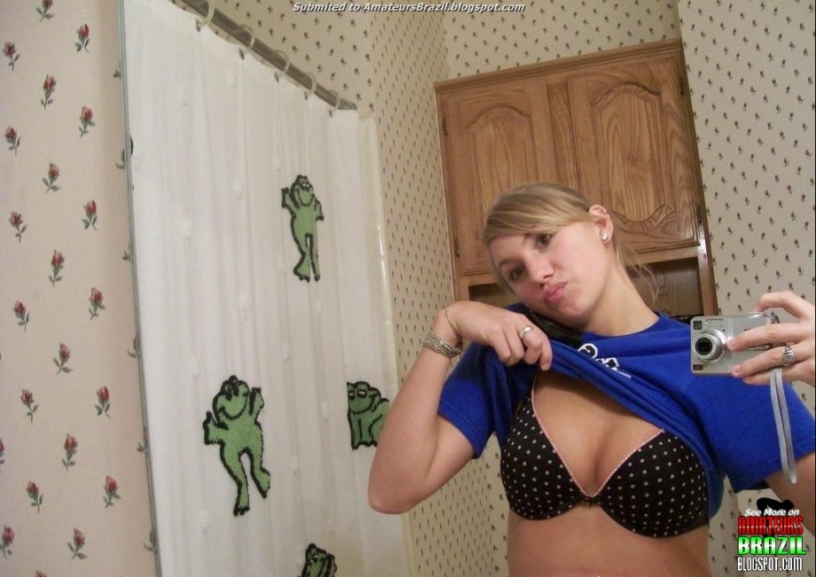 Cutie pie blonde busty teen in mirror