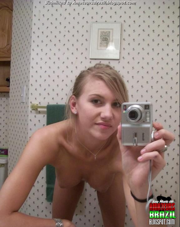 Cutie pie blonde busty teen in mirror