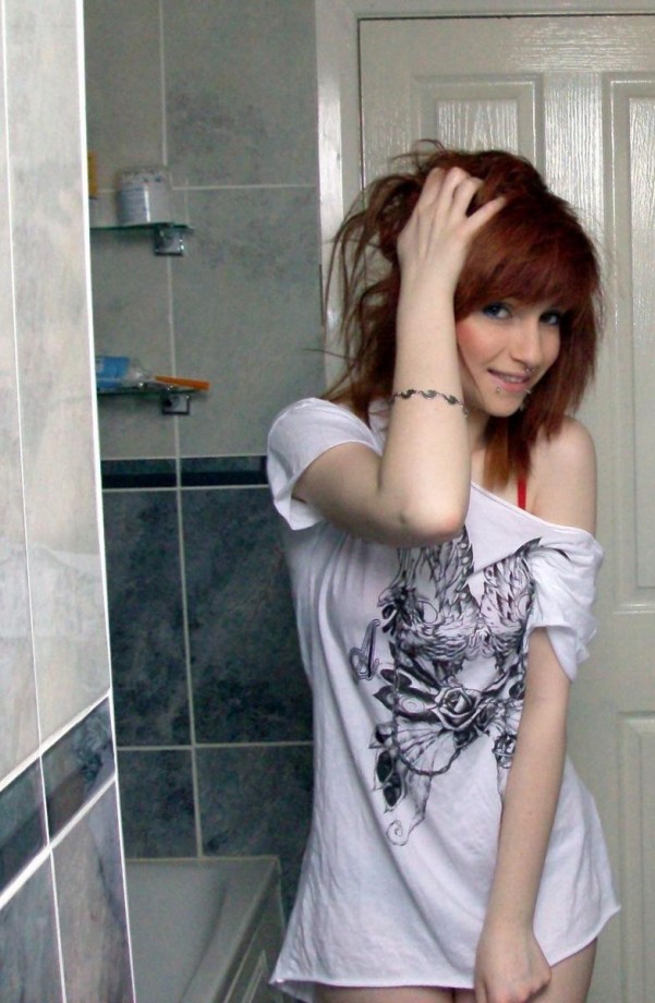Pikotop - skinny teen posing in bathroom - redhead