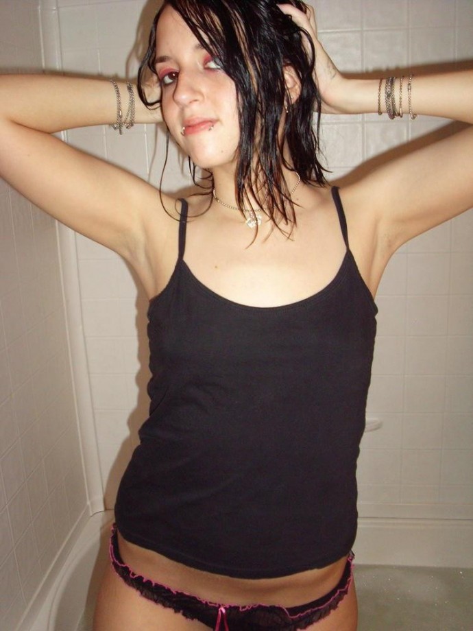 Emo brunette posing in her bathroom - teen serie 6