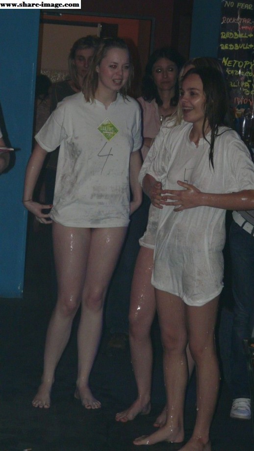 Party girls in club - fighting in pool - wet t-shirt