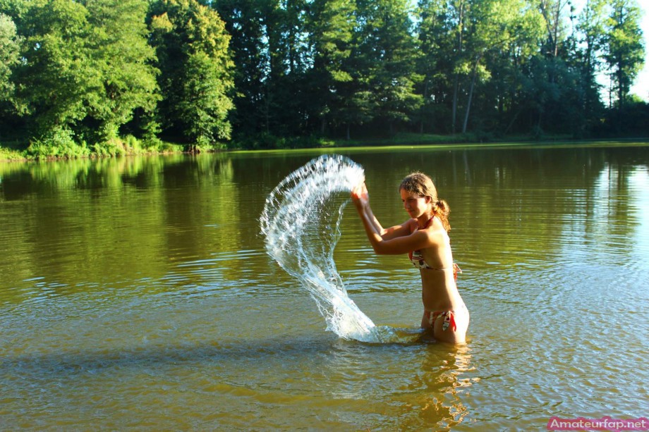 Sweet girlfriends make hot pictures at the lake