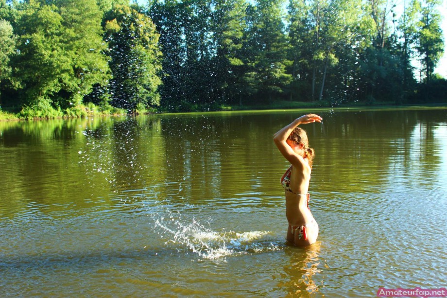 Sweet girlfriends make hot pictures at the lake