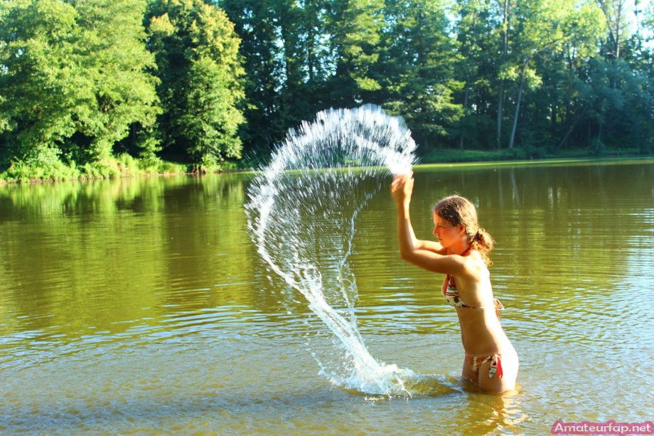 Sweet girlfriends make hot pictures at the lake