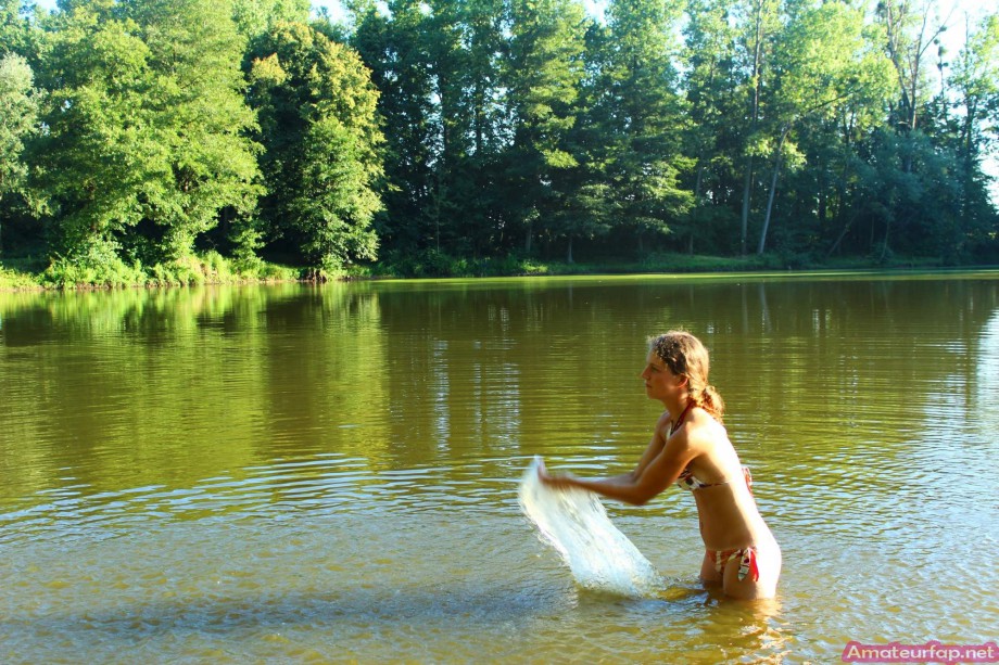 Sweet girlfriends make hot pictures at the lake